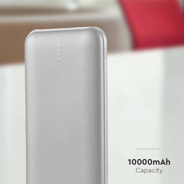 V-TAC VT-3527-S Power Banks met LED-scherm - Zilveren behuizing - 10000mAh