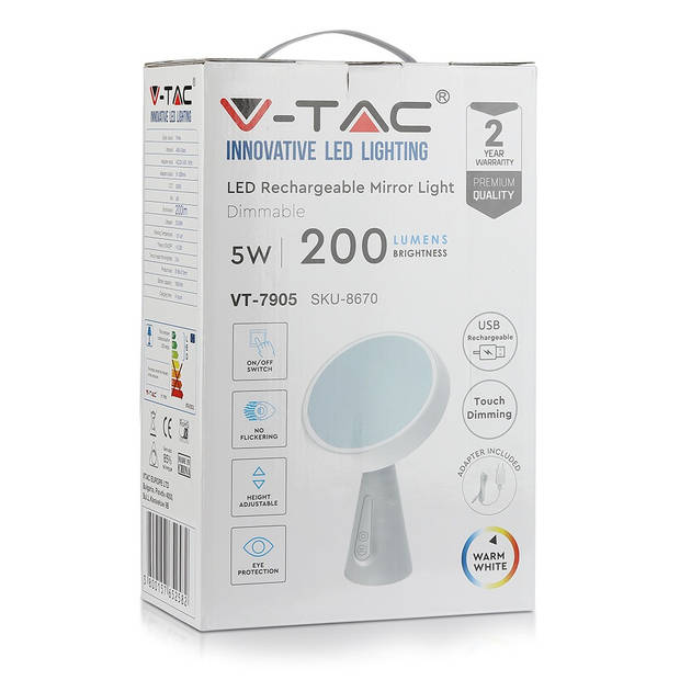 V-TAC VT-7905 Tafelspiegelverlichting - Wit - 5W - 200 Lumen - 3000K
