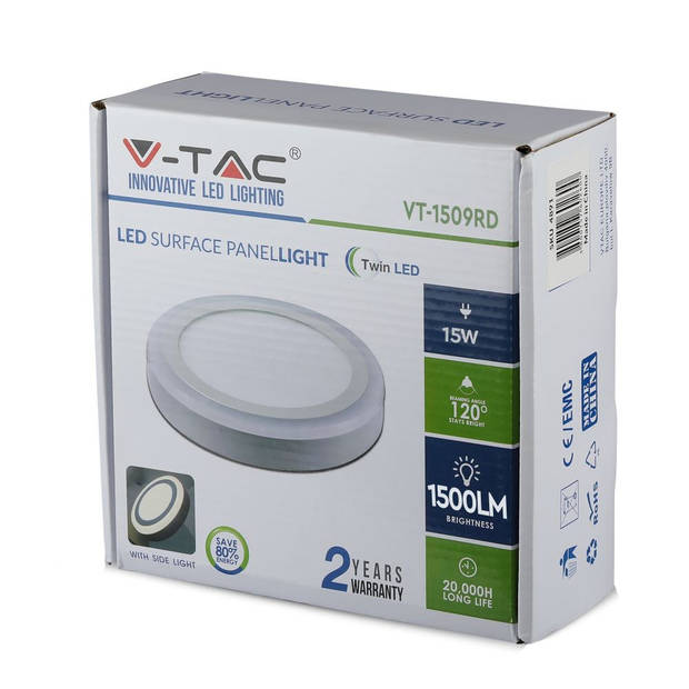 V-TAC VT-1509RD Ronde LED Minipanelen - Twin - IP20 - Wit - 15W - 1500 Lumen - 3000K
