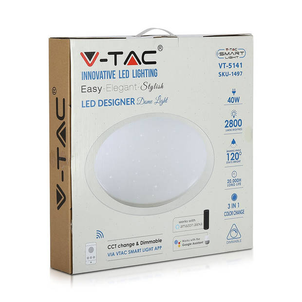 V-TAC VT-5141 Slimme LED-koepellampen - IP20 - Wit - 40W - 2800 Lumen - 3IN1