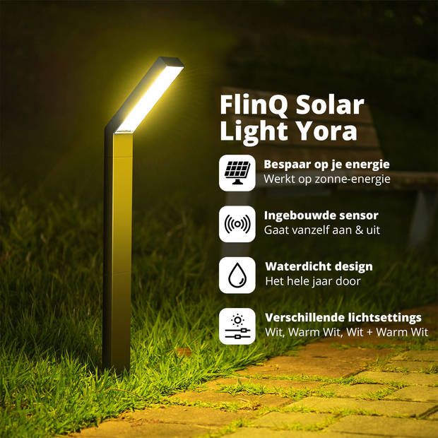 FlinQ Yora Solar Tuinverlichting - Aluminium - 2-pack - Zwart