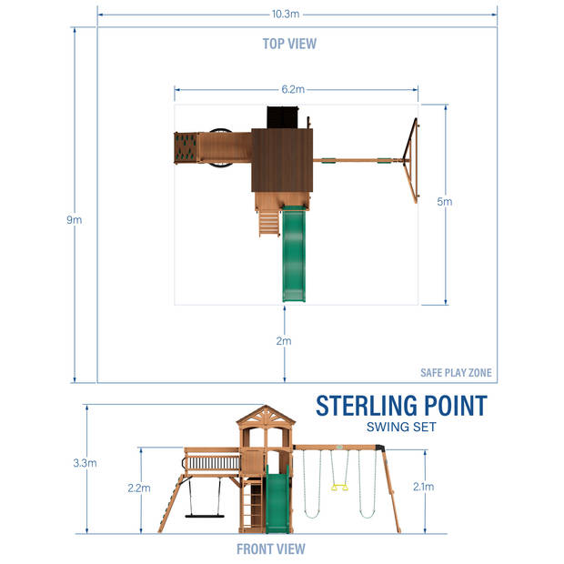 Backyard Discovery Sterling Point Speeltoestel van hout XXL Speeltoren compleet inc. schommels / glijbaan / zandbak /