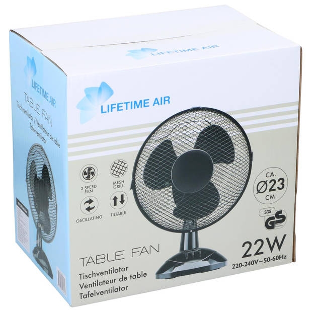 Lifetime Air Tafelventilator 23W - Ventilator voor Tafel en Bureau - met Handvat, 2 Snelheden en Kantelbare Functie