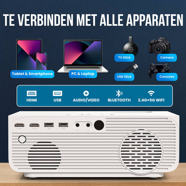 Strex Beamer - 1080P Full HD - 15000 Lumen - Draadloos Streamen - Inclusief Tas/Projectiescherm - WiFi - Bluetooth -