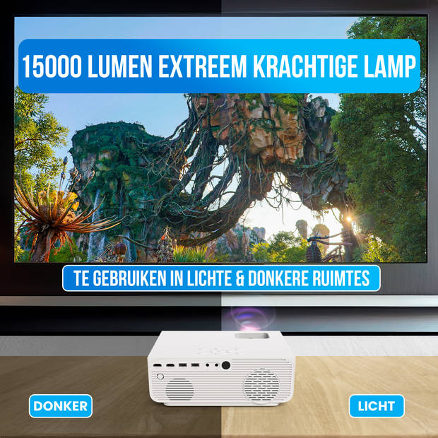 Strex Beamer - 1080P Full HD - 15000 Lumen - Draadloos Streamen - Inclusief Tas/Projectiescherm - WiFi - Bluetooth -