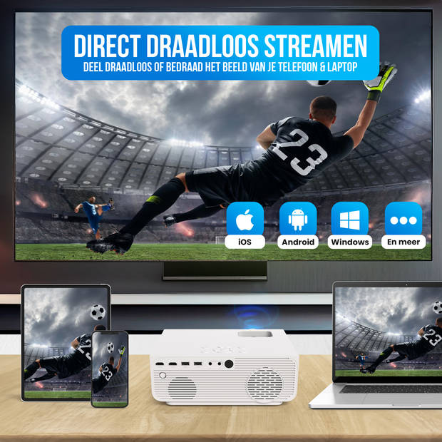 Strex Beamer - 1080P Full HD - 15000 Lumen - Draadloos Streamen - Inclusief Tas/Projectiescherm - WiFi - Bluetooth -