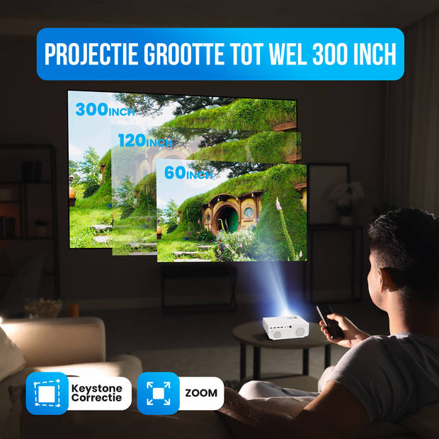 Strex Beamer - 1080P Full HD - 15000 Lumen - Draadloos Streamen - Inclusief Tas/Projectiescherm - WiFi - Bluetooth -