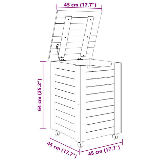 vidaXL Wasmand met wielen RANA 45x45x64 cm massief grenenhout