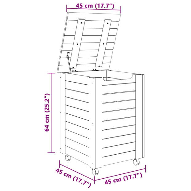 vidaXL Wasmand met wielen RANA 45x45x64 cm massief grenenhout wit