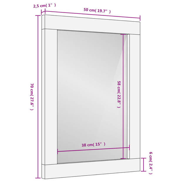 vidaXL Badkamerspiegel 50x70x2,5 cm massief mangohout en glas zwart