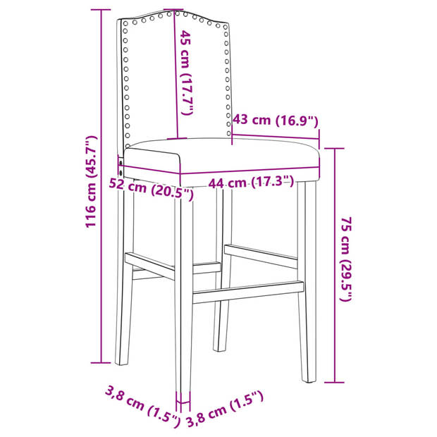 vidaXL Barstoelen 2 st massief rubberhout en stof