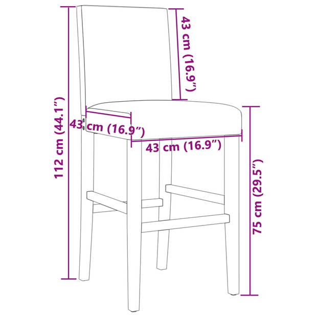 vidaXL Barstoelen 2 st massief rubberhout en stof