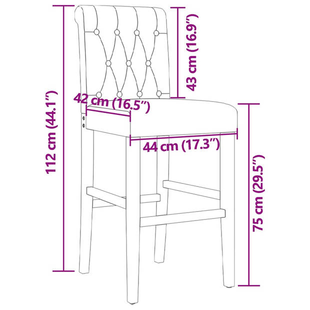 vidaXL Barstoelen 2 st massief rubberhout en stof