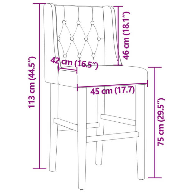 vidaXL Barstoelen 2 st massief rubberhout en stof