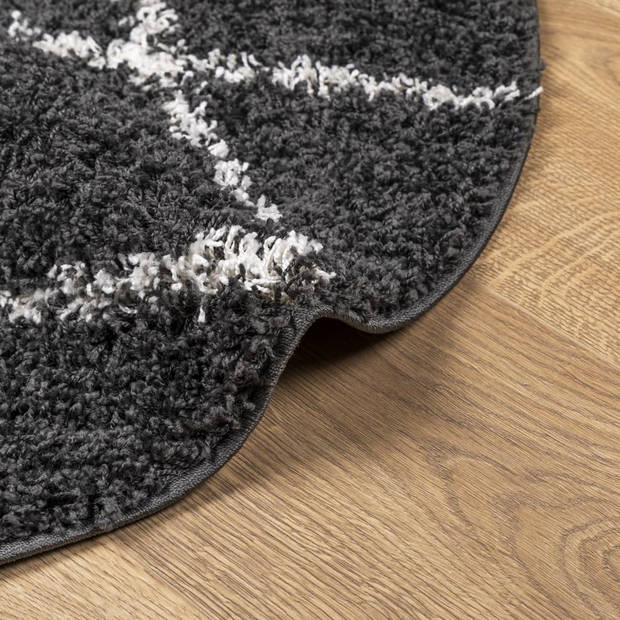 vidaXL Vloerkleed shaggy hoogpolig modern Ø 80 cm zwart en crème