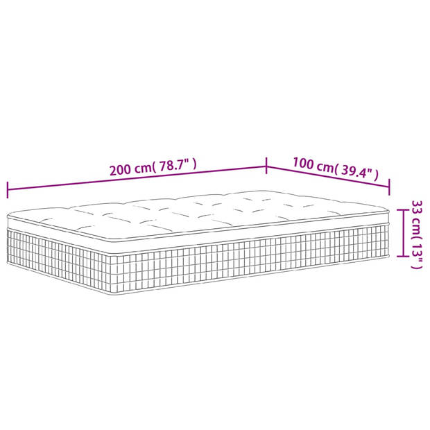 vidaXL Pocketveringmatras middelhard-hard 100x200 cm