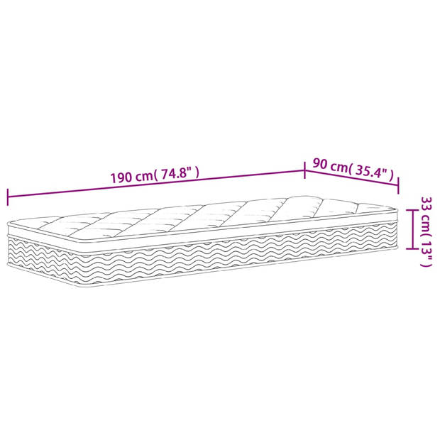 vidaXL Pocketveringmatras middelhard-plus 90x190 cm Single Size