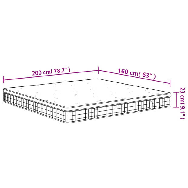 vidaXL Binnenveringmatras middelhard 160x200 cm