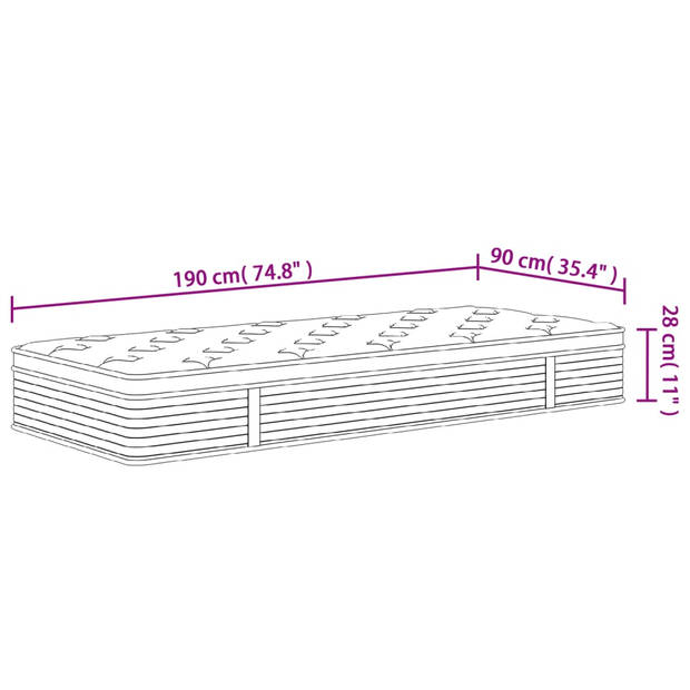 vidaXL Pocketveringmatras middelhard 90x190 cm superkingsize