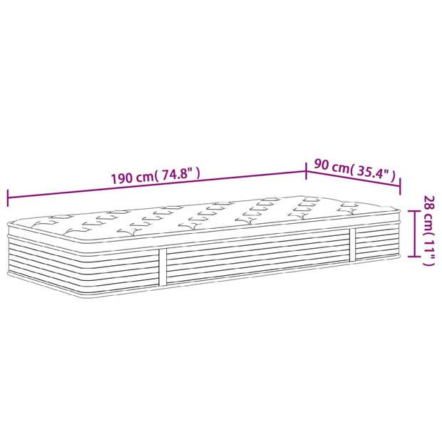 vidaXL Pocketveringmatras middelhard 90x190 cm superkingsize