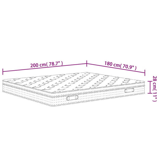 vidaXL Pocketveringmatras middelhard-plus 180x200 cm