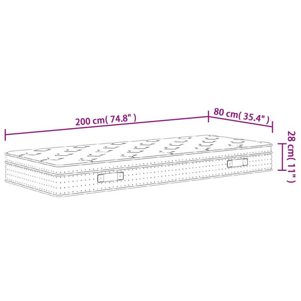 vidaXL Pocketveringmatras middelhard-plus 80x200 cm