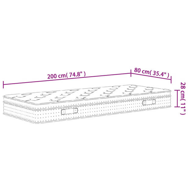 vidaXL Pocketveringmatras middelhard 80x200 cm