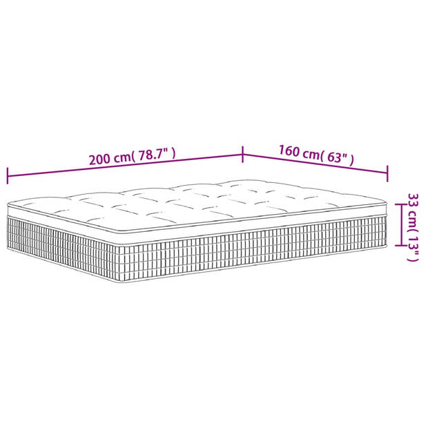 vidaXL Pocketveringmatras middelhard-hard 160x200 cm Super King Size