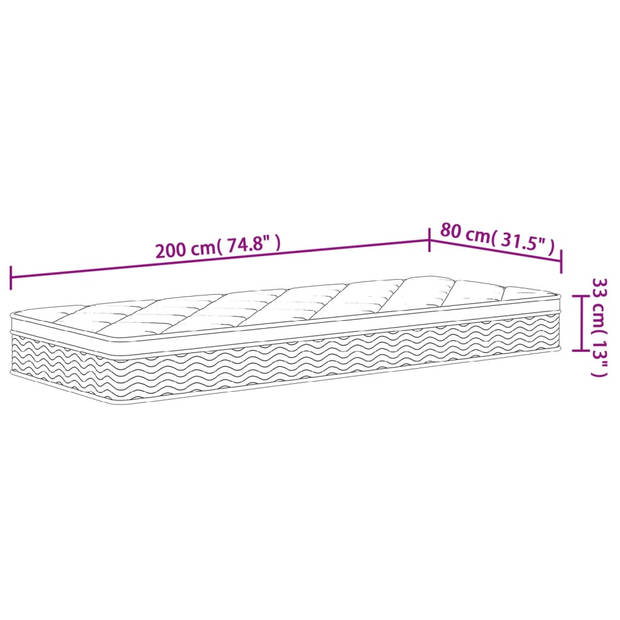 vidaXL Pocketveringmatras middelhard-plus 80x200 cm