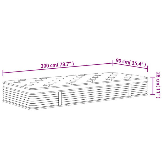 vidaXL Pocketveringmatras middelhard-plus 90x200 cm