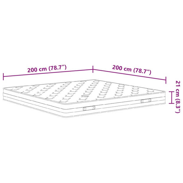 vidaXL Binnenveringmatras middelhard 200x200 cm King Size