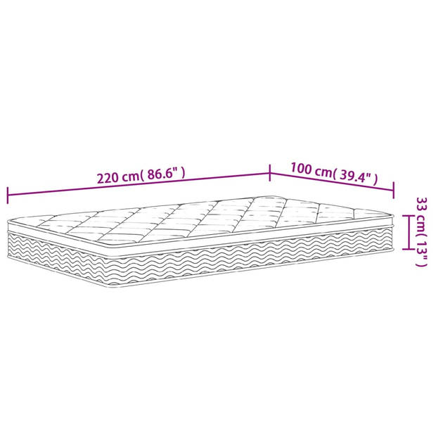 vidaXL Pocketveringmatras middelhard-plus 100x220 cm