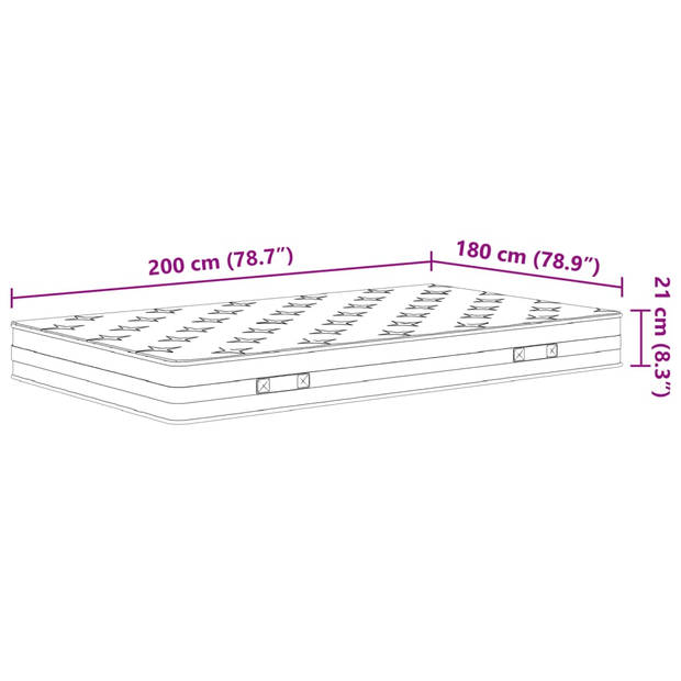 vidaXL Binnenveringmatras middelhard 180x200 cm