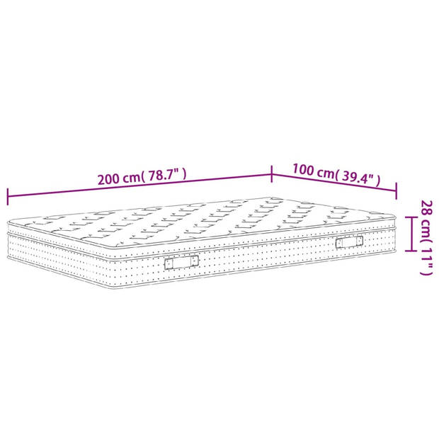 vidaXL Pocketveringmatras middelhard 100x200 cm