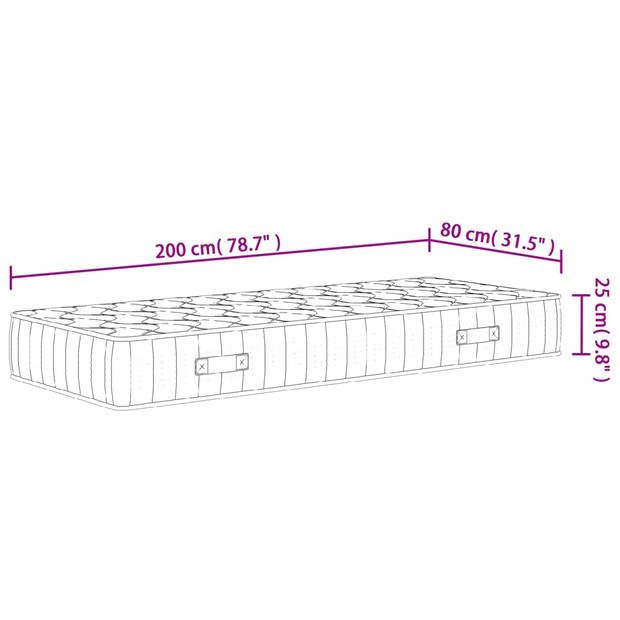 vidaXL Pocketveringmatras middelhard-hard 80x200 cm