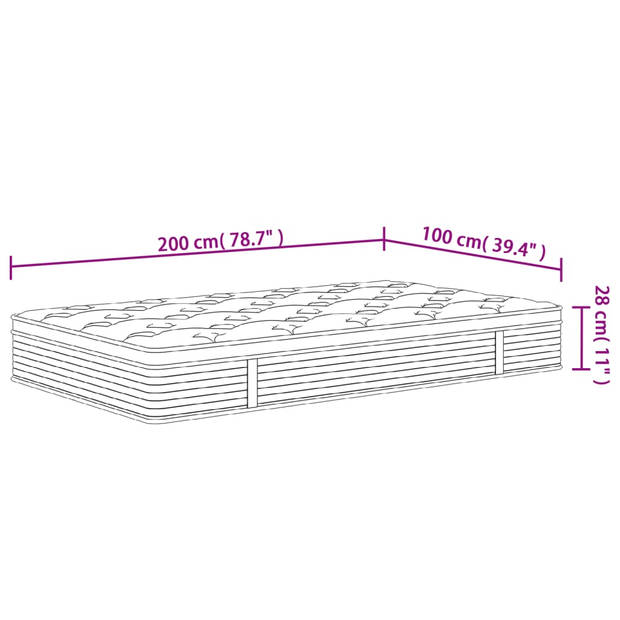 vidaXL Pocketveringmatras middelhard 100x200 cm