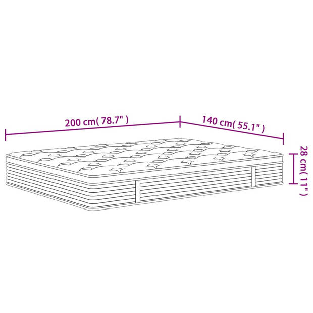 vidaXL Pocketveringmatras middelhard 140x200 cm