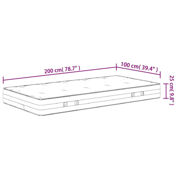 vidaXL Pocketveringmatras middelhard-hard 100x200 cm