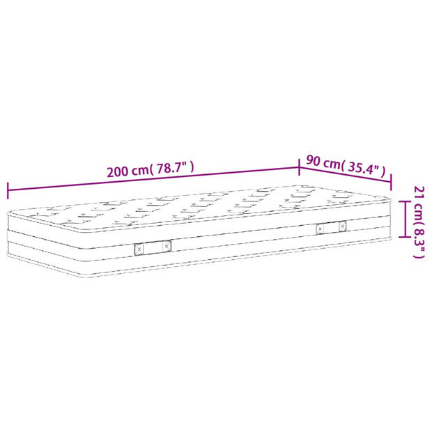 vidaXL Binnenveringmatras middelhard 90x200 cm