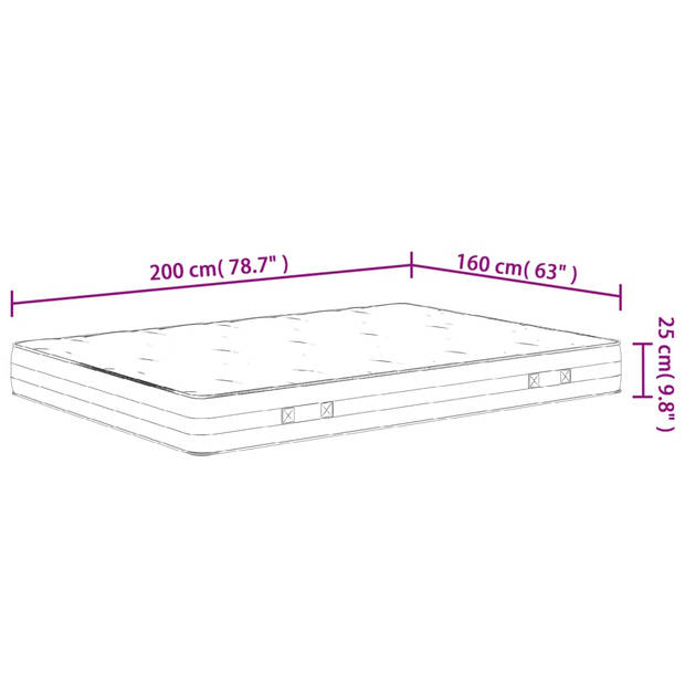 vidaXL Pocketveringmatras middelhard-hard 160x200 cm Super King Size