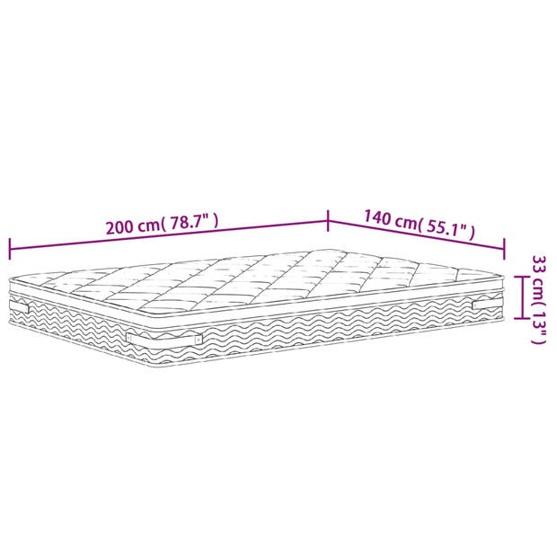 vidaXL Pocketveringmatras middelhard-plus 140x200 cm