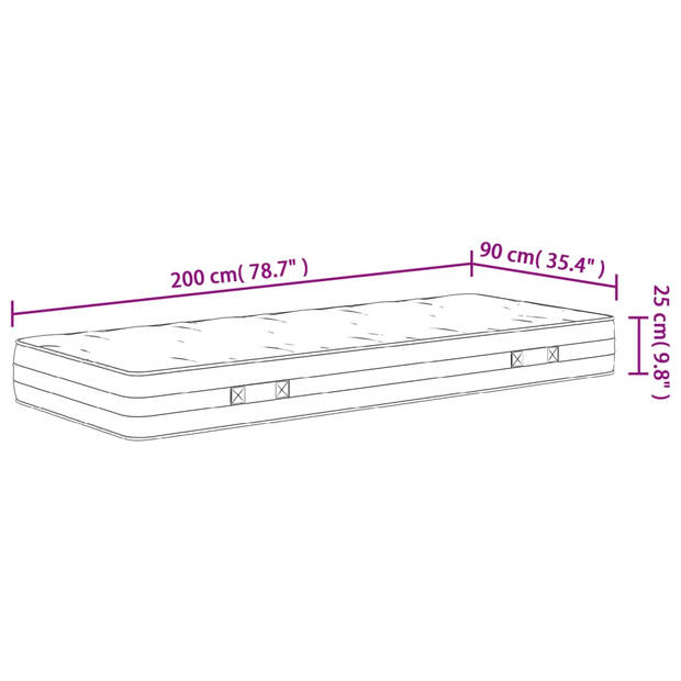 vidaXL Pocketveringmatras middelhard-hard 90x200 cm