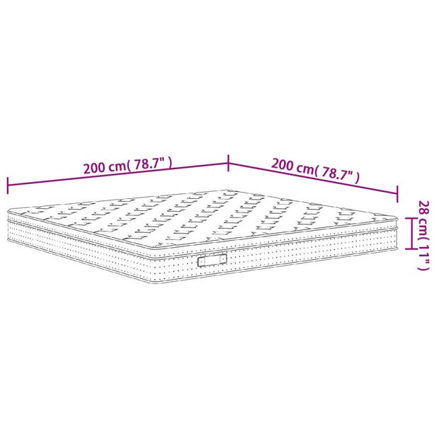 vidaXL Pocketveringmatras middelhard-plus 200x200 cm