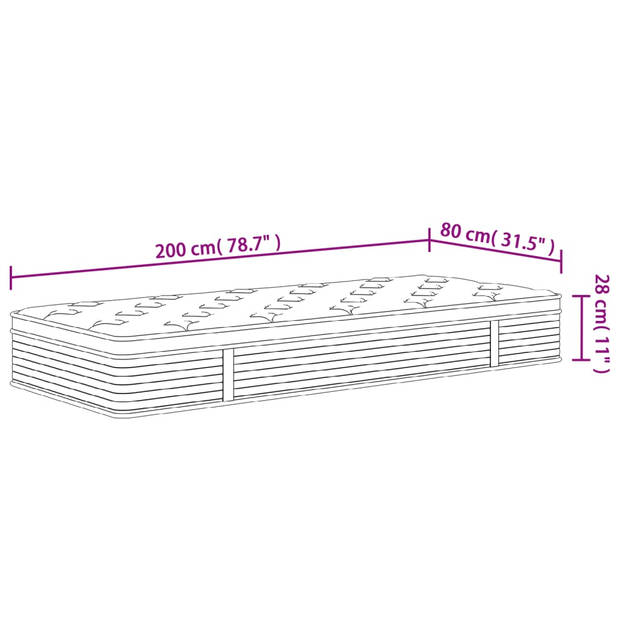 vidaXL Pocketveringmatras middelhard-plus 80x200 cm