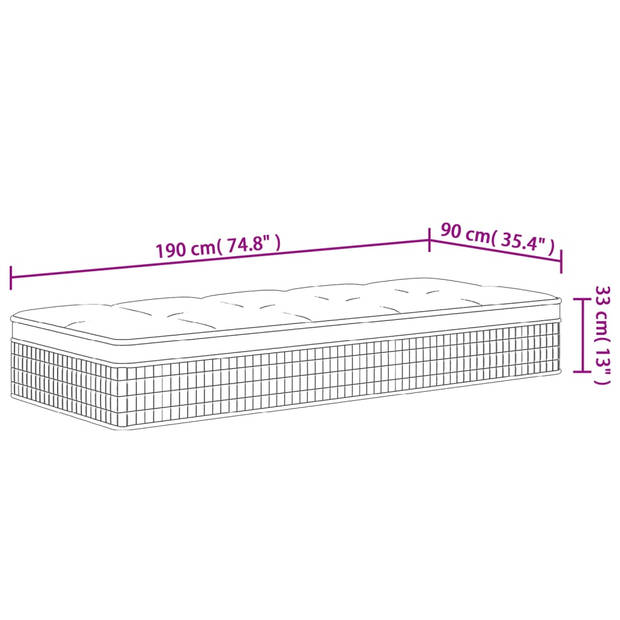 vidaXL Pocketveringmatras middelhard-plus 90x190 cm Single Size