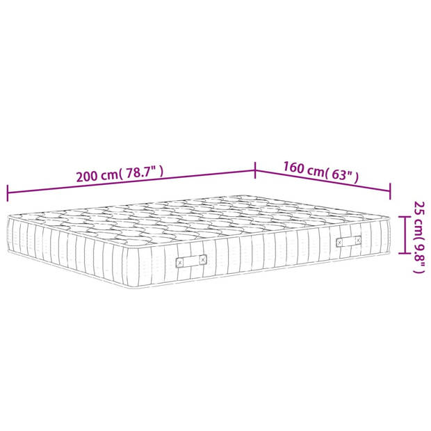 vidaXL Pocketveringmatras middelhard-hard 160x200 cm Super King Size