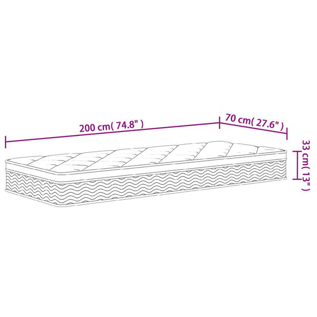 vidaXL Pocketveringmatras middelhard-plus 70x200 cm