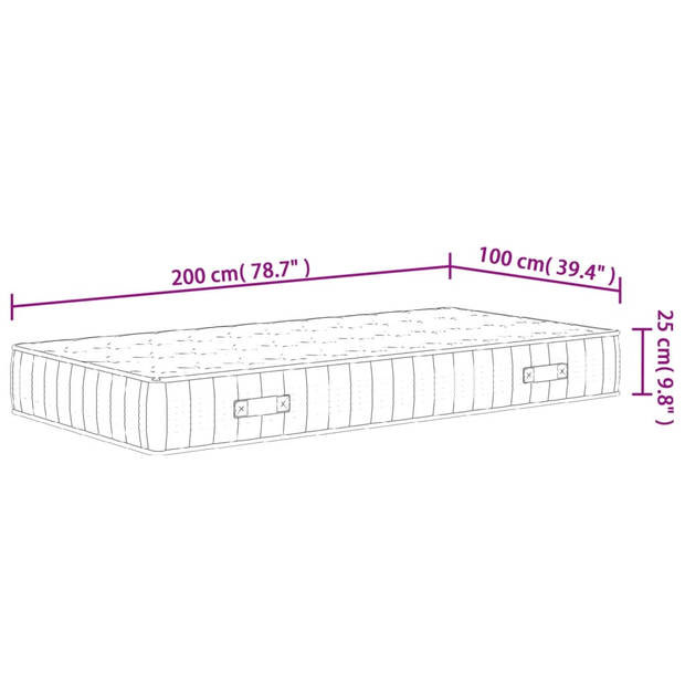 vidaXL Pocketveringmatras middelhard-hard 100x200 cm