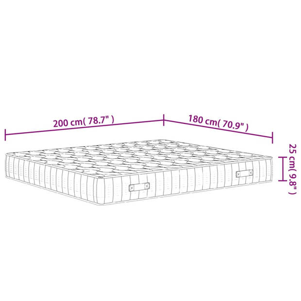 vidaXL Pocketveringmatras middelhard-hard 180x200 cm