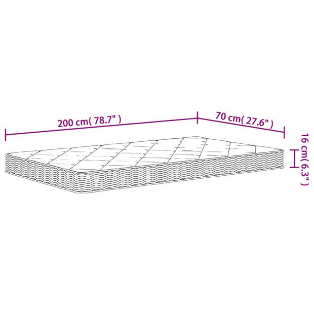 vidaXL Schuimmatras middelzacht 70x200 cm